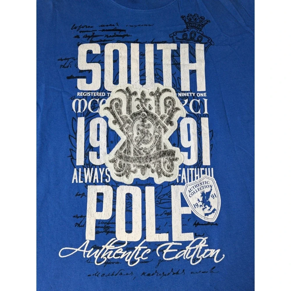 VTG Y2K SOUTHPOLE Applique‎ Patch Blue Graphic T-Shirt - Men XL